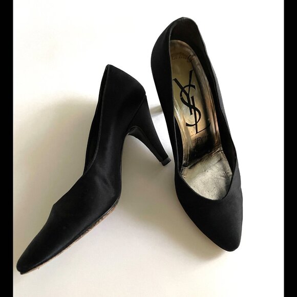 Yves Saint Laurent - YSL - Satin Evening Pumps - Black - Picture 2 of 6